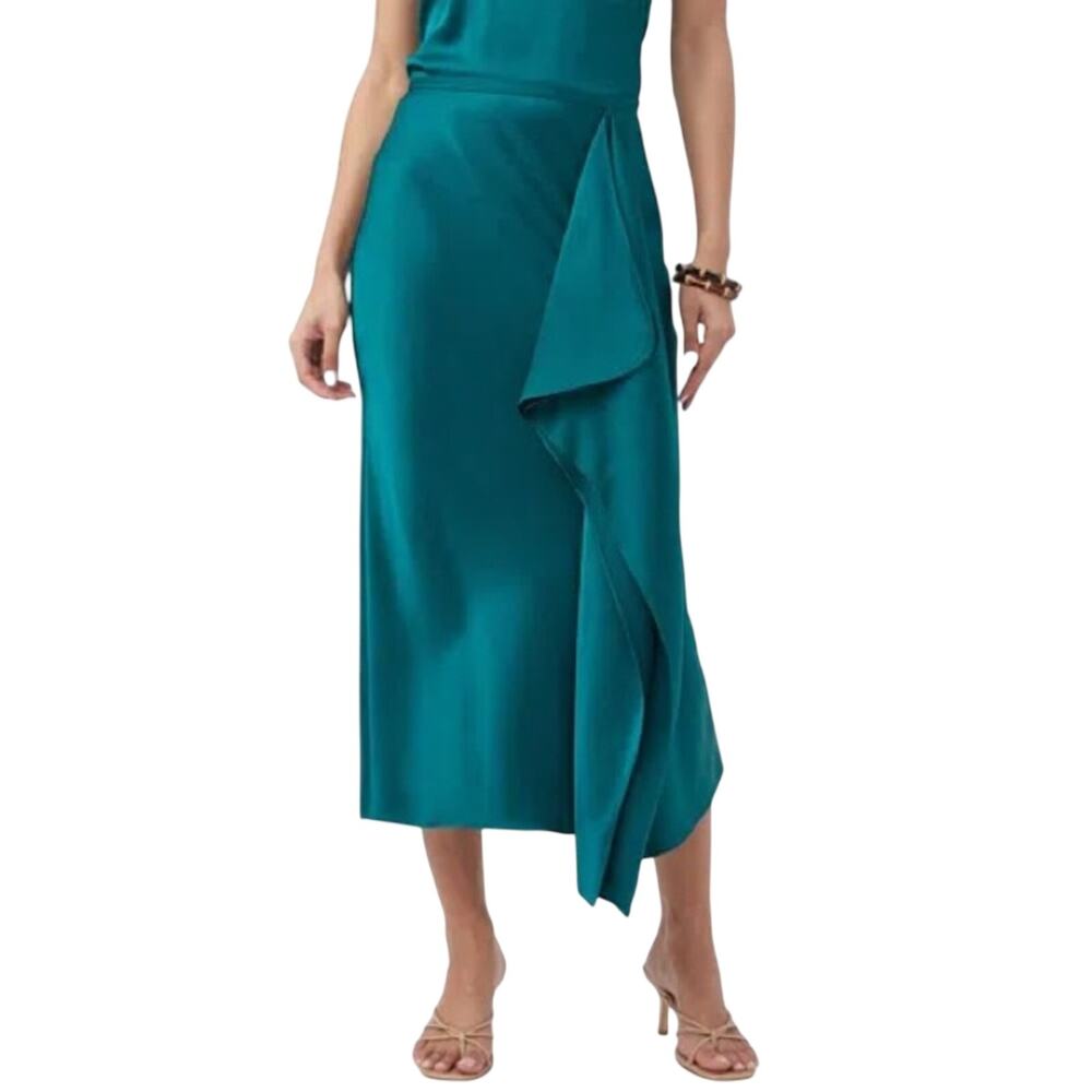 Trina Turk $198 Sahel Satin Asymmetric Flowy Midi-Skirt in Acacia Size 2
